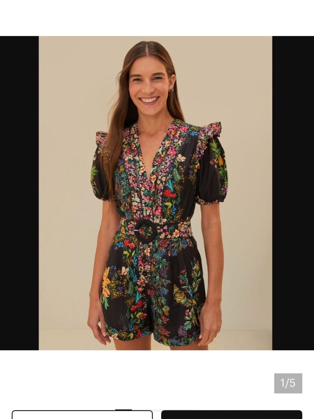 NWOT FARM Rio Black Delicate Forest Scarves  Floral V-Neck Short Jumpsuit